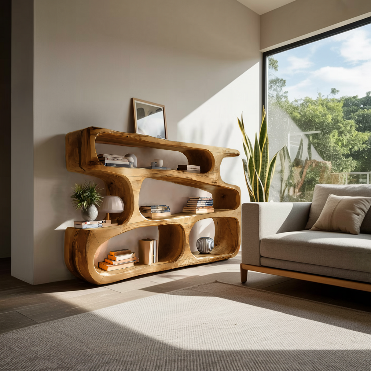 Modern Curved Bookcase Statement Piece For Living Room