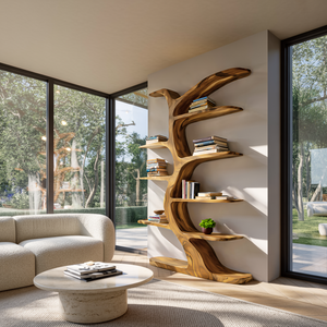 Modern Bookshelf Tree Inspired Curved Design For Living Room