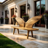 Organic Outdoor Wood Bench With Butterfly Wing Backrest For Garden