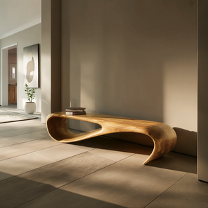 Handcrafted Style Bench With Sculptural Curves For Home
