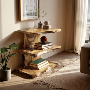 Farmhouse Wooden Live Edge Standing Shelf For Housewarming Gift Decor