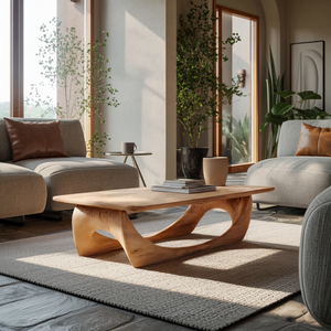 Minimal Coffee Table Smooth Curved Base For Living Room