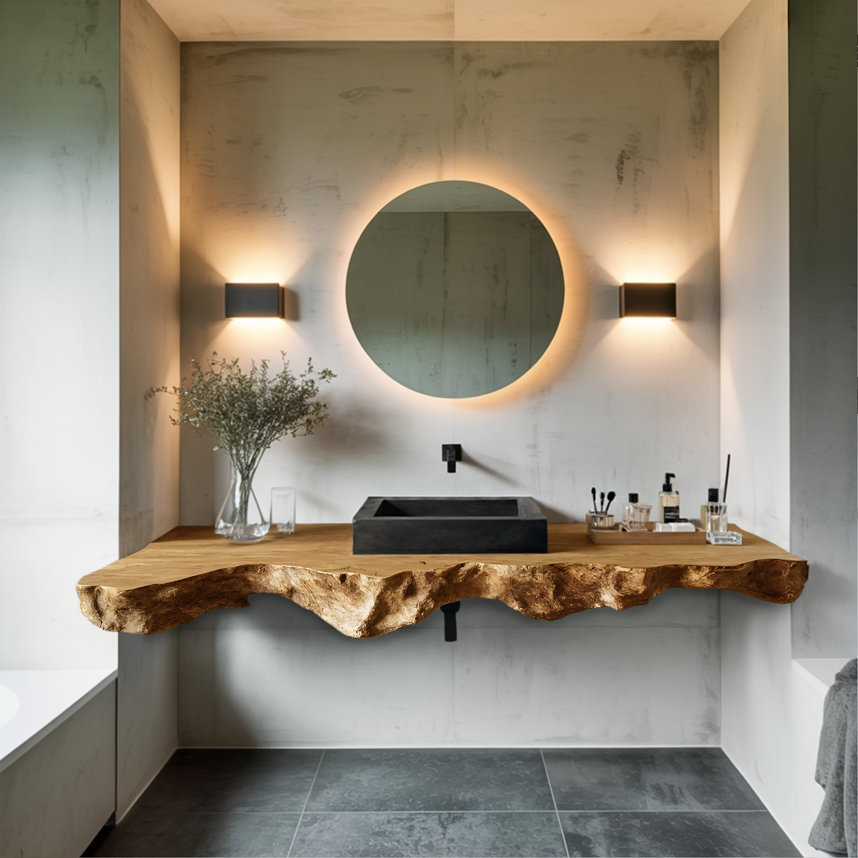 Live Edge Solid Wood Vanity For Rustic Bathroom