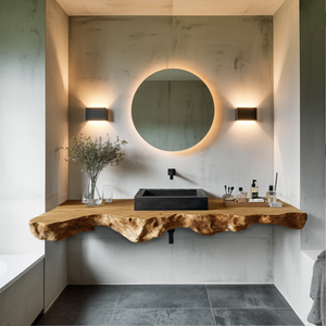 Live Edge Solid Wood Vanity For Rustic Bathroom