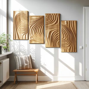 Carved Wall Art Panel With Abstract Wave Design For Hallway