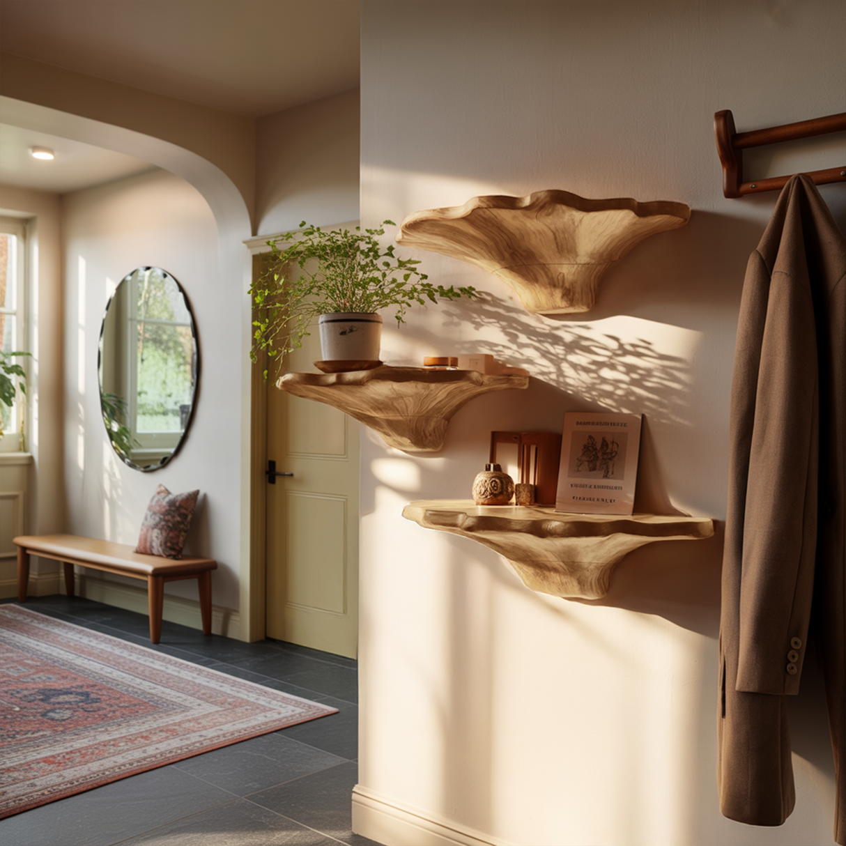Farmhouse Wooden Mushroom Shelf For Natural Bedroom Decor Style