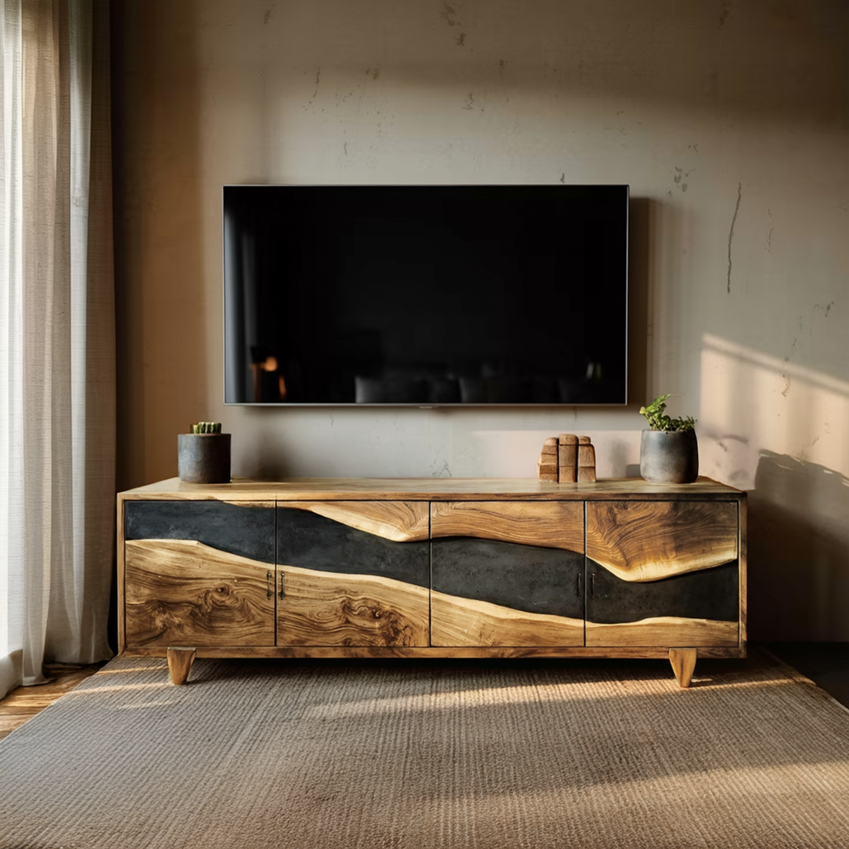 Farmhouse Solid Wood Media Console For Home Decor