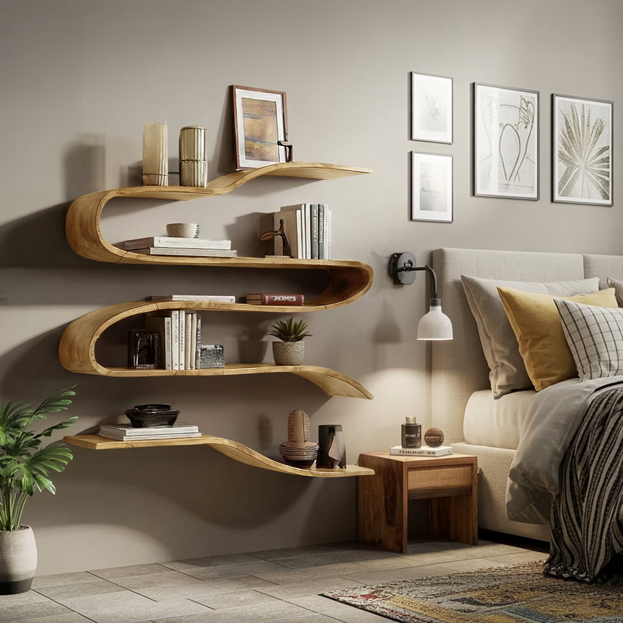 Industrial Natural Wood Kitchen Floating Shelf For Pantry Storage
