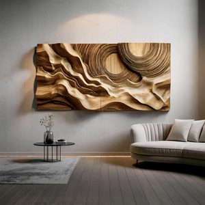 Layered Wave Wall Sculpture With Abstract Circles For Living Room