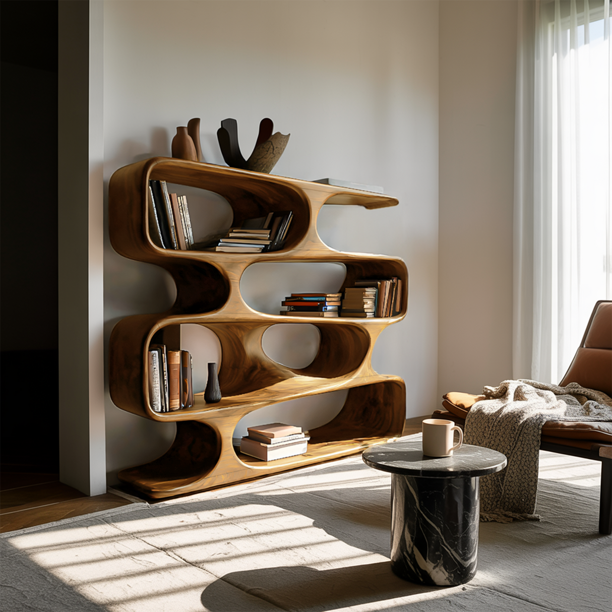 Modern Curved Bookcase For Living Room Decor