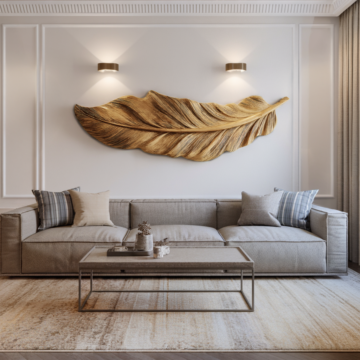 Hand Carved Feather Wall Art For Modern Home Decor