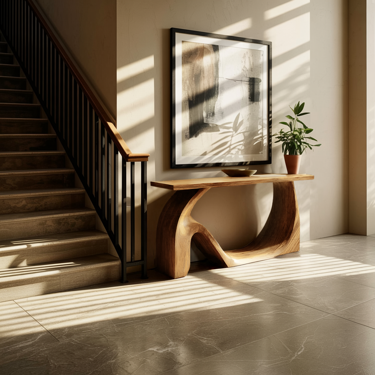 Modern Live Edge Console Table Artistic Solid Wood For Entryway Decor