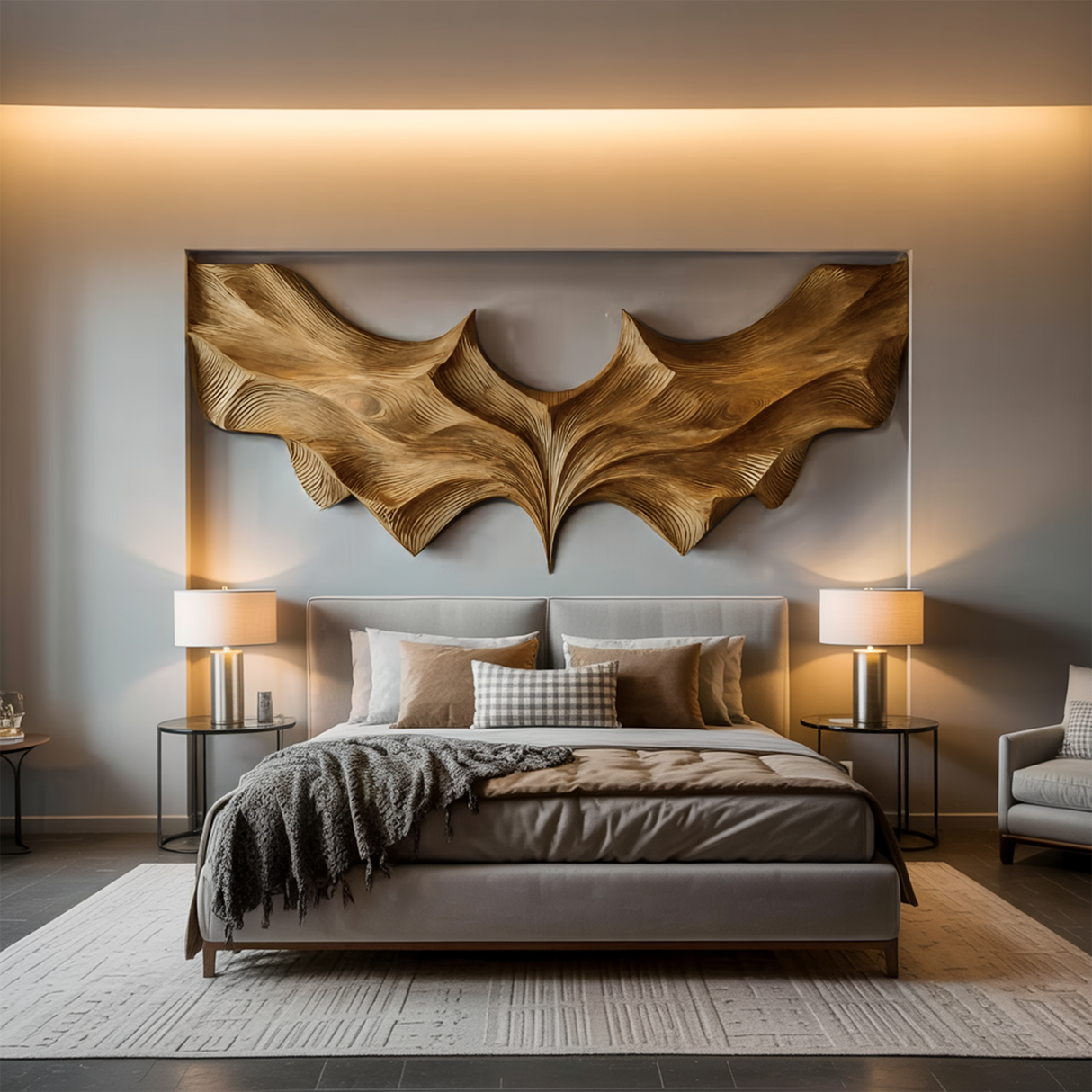 Contemporary Sculptural Wood Bat Wall Art For Living Room
