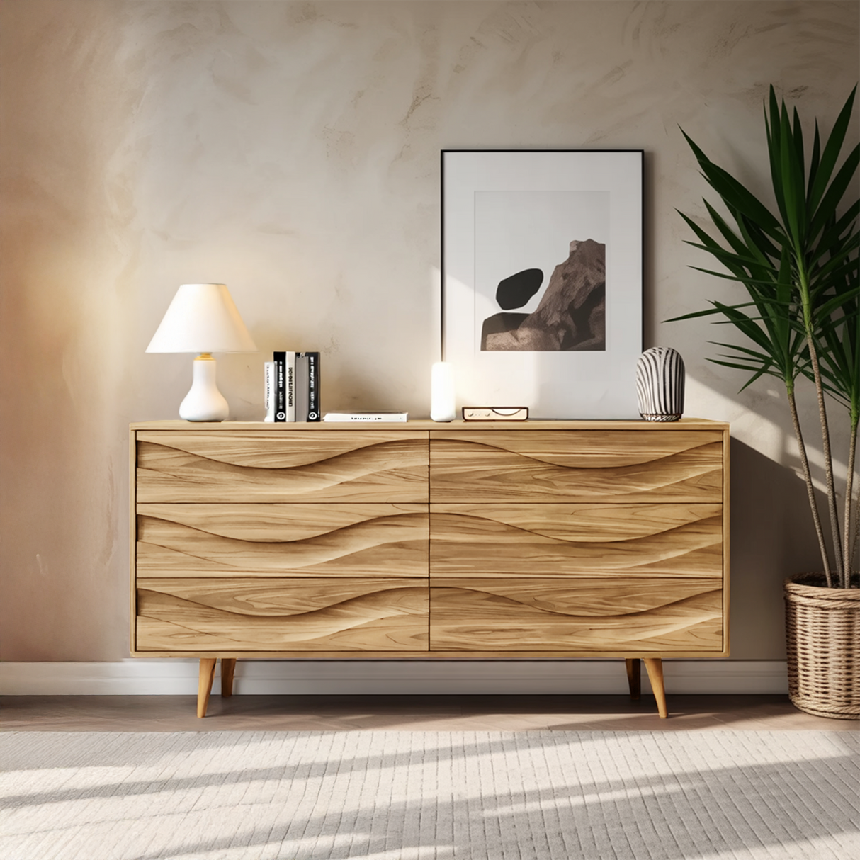 Modern Carved Wave Front Sideboard For Entryway Living Room