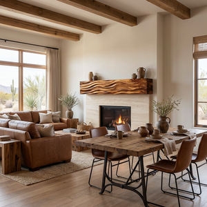 Rustic Wooden Fireplace Shelf With Wave Carved For Living Room