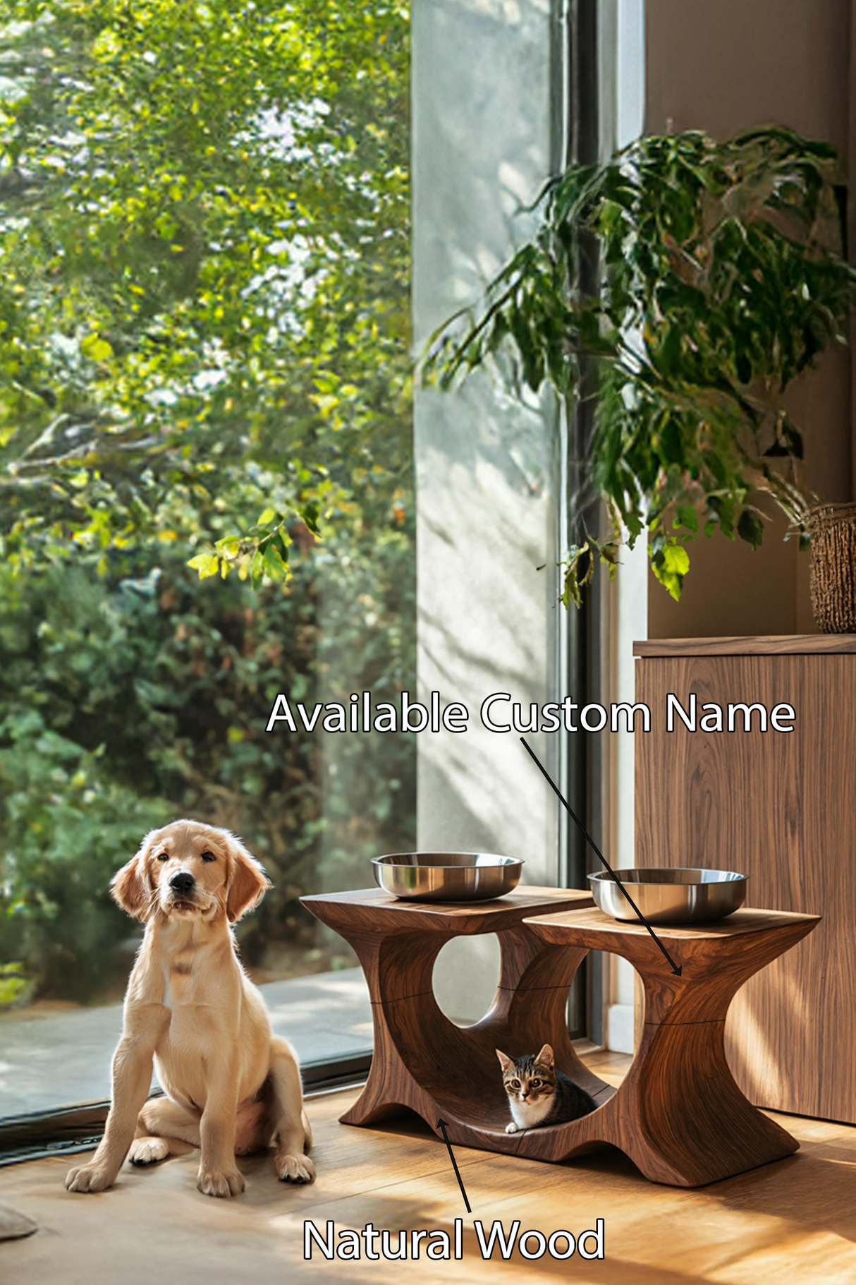 Mid Century Pet Feeding Stand For Stylish Dog Decor