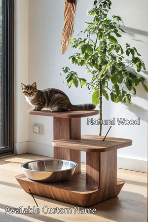 Handcrafted Wooden Pet Food Stand For Kitchen Decor