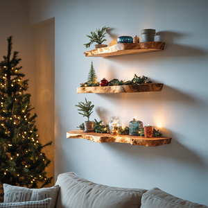 Mid Century Live Edge Floating Shelf For Xmas Bedroom Decoration