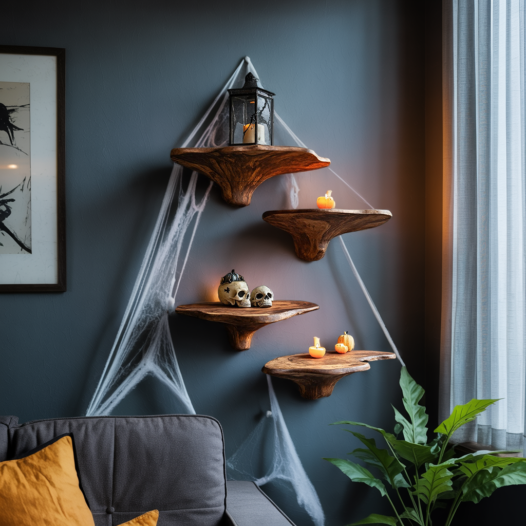 Modern Wooden Mushroom Shelf Halloween Furniture Decoration