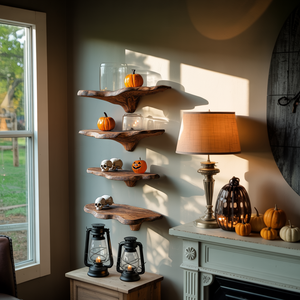 Mid Century Solid Wood Mushroom Shelf For Halloween Wall Design