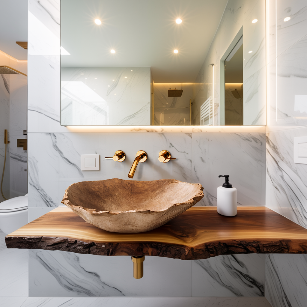 Mid Century Wooden Vessel Sink For Natural Bathroom Decor