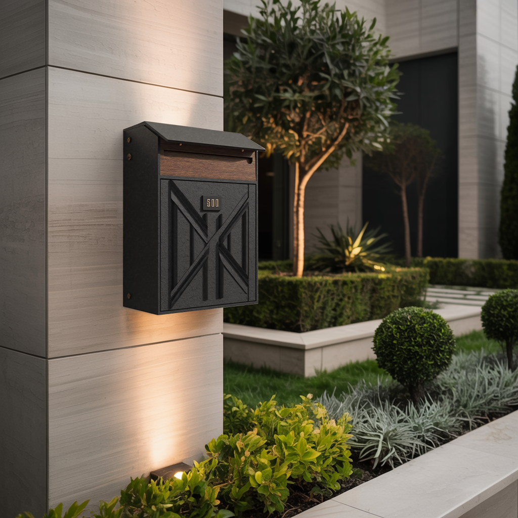 Farmhouse Wooden Sculpture Mailbox For Outdoor Rustic Furniture Style