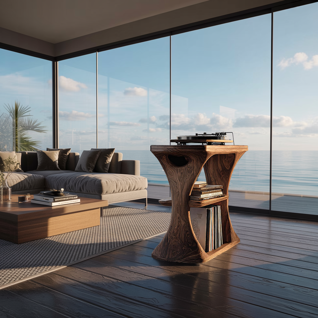 Mid Century Wood Vinyl Cabinet For Livingroom Decor