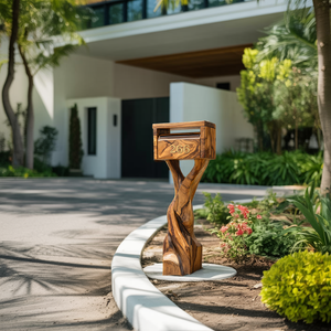 Farmhouse Wooden Sculpture Mailbox For Patio Rustic Garden Design