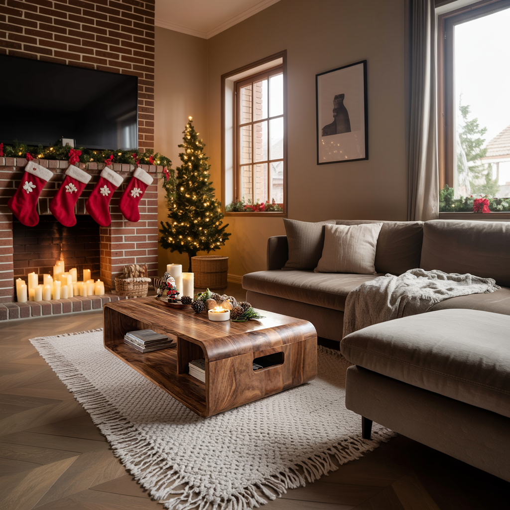 Farmhouse Live Edge Coffee Table For Holiday Entryway Design