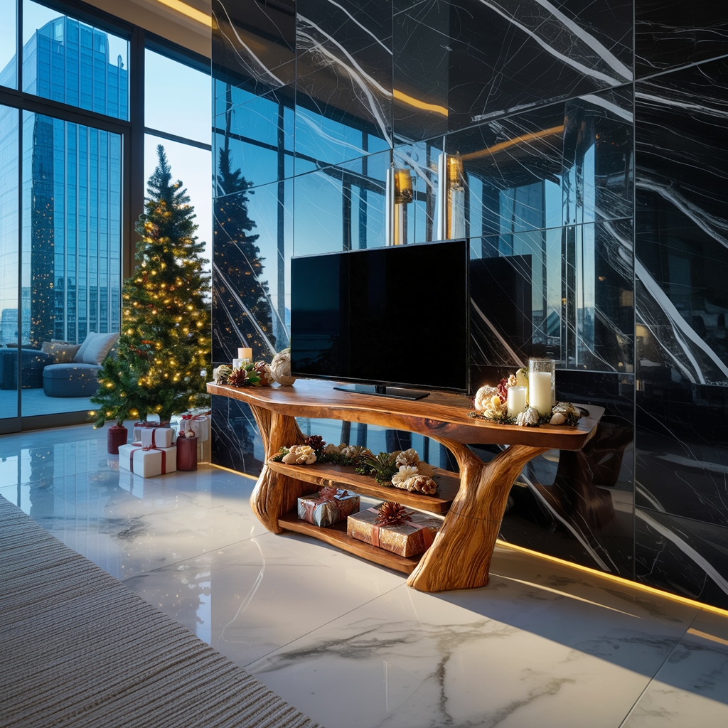 Modern Live Edge Entryway TV Stand For Cozy Christmas Decor