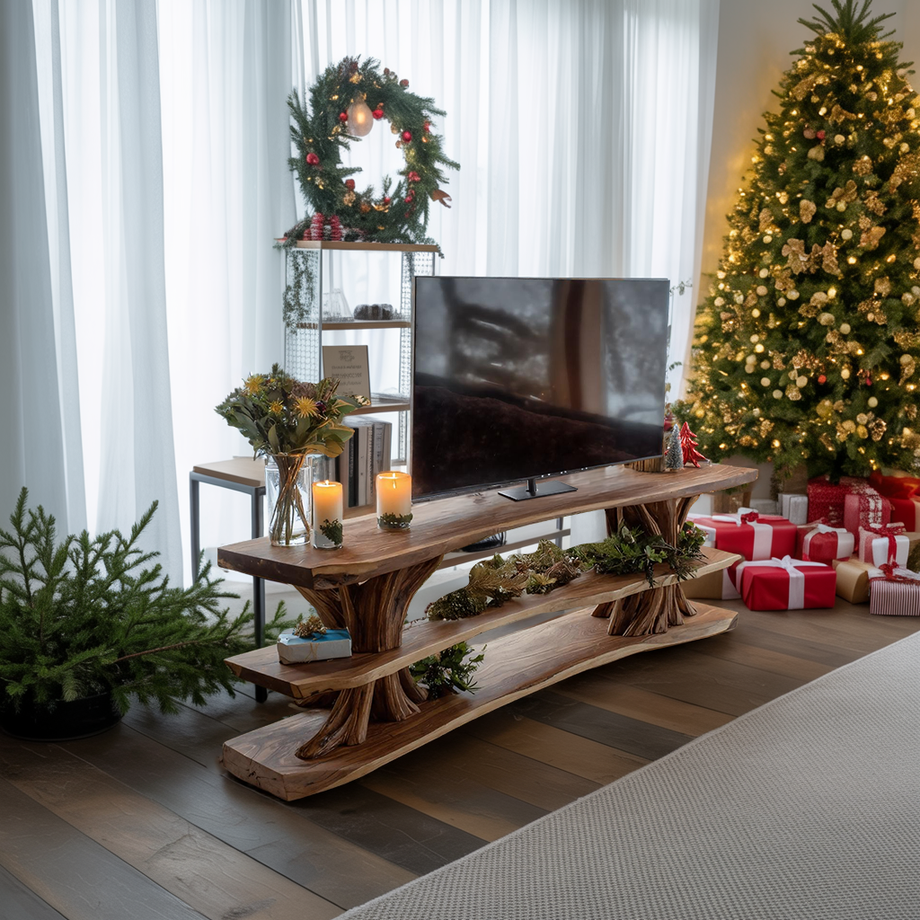 Modern Wooden Live Edge TV Console For Cozy Winter Living Room