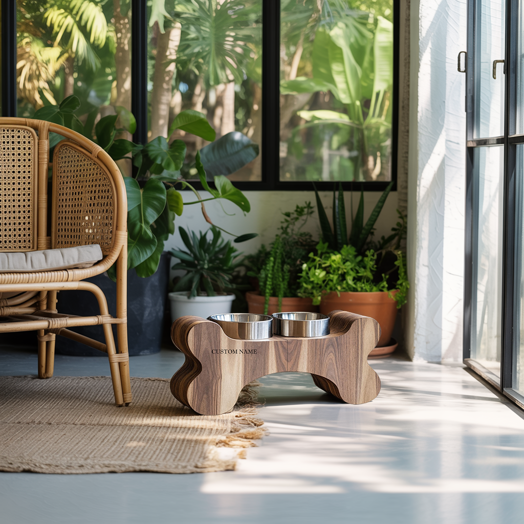 Farmhouse Wooden Dog Feeder For Food And Water