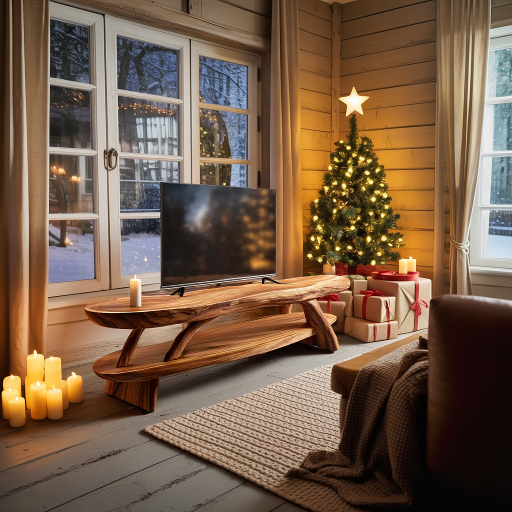 Modern Wooden Live Edge TV Console For Winter Living Room