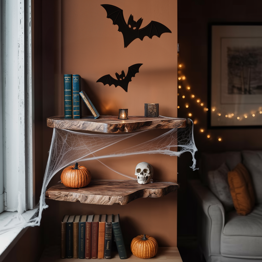 Farmhouse Solid Wood Shelf For Furniture Decor With Halloween Storage