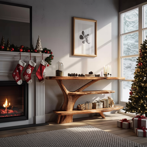 Farmhouse Wooden Live Edge Console Table For Xmas Entryway Seasonal Accent