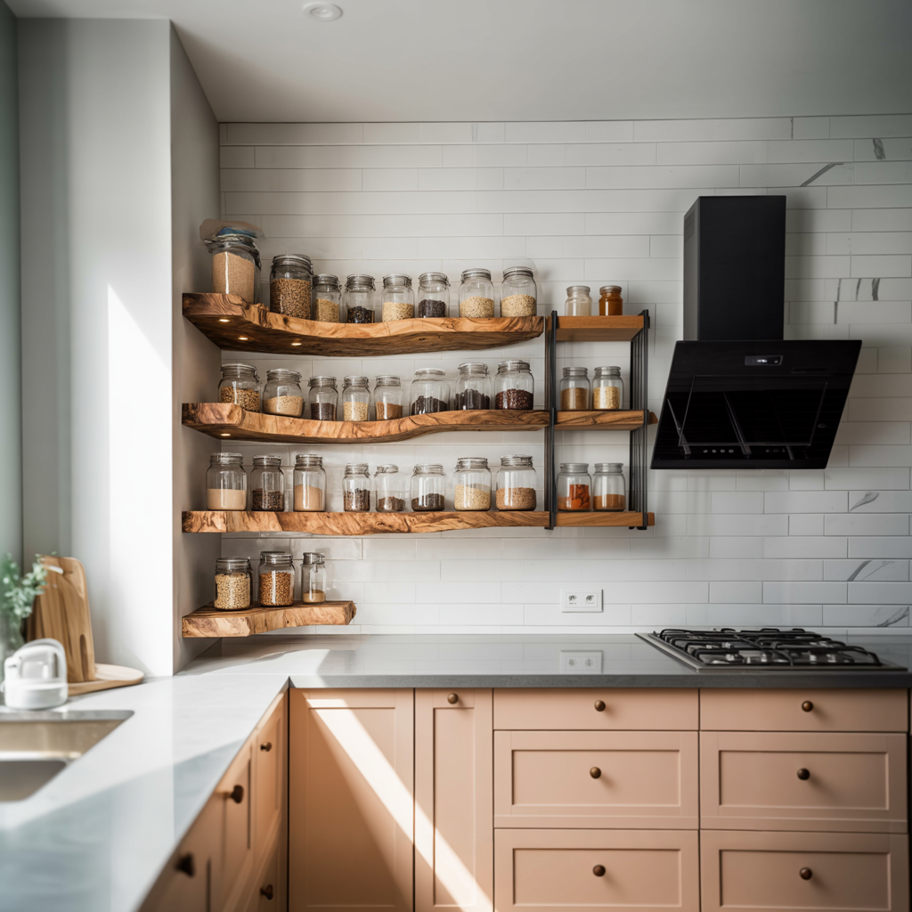Rustic Handmade Spice Storage Rack For Kitchen Wall