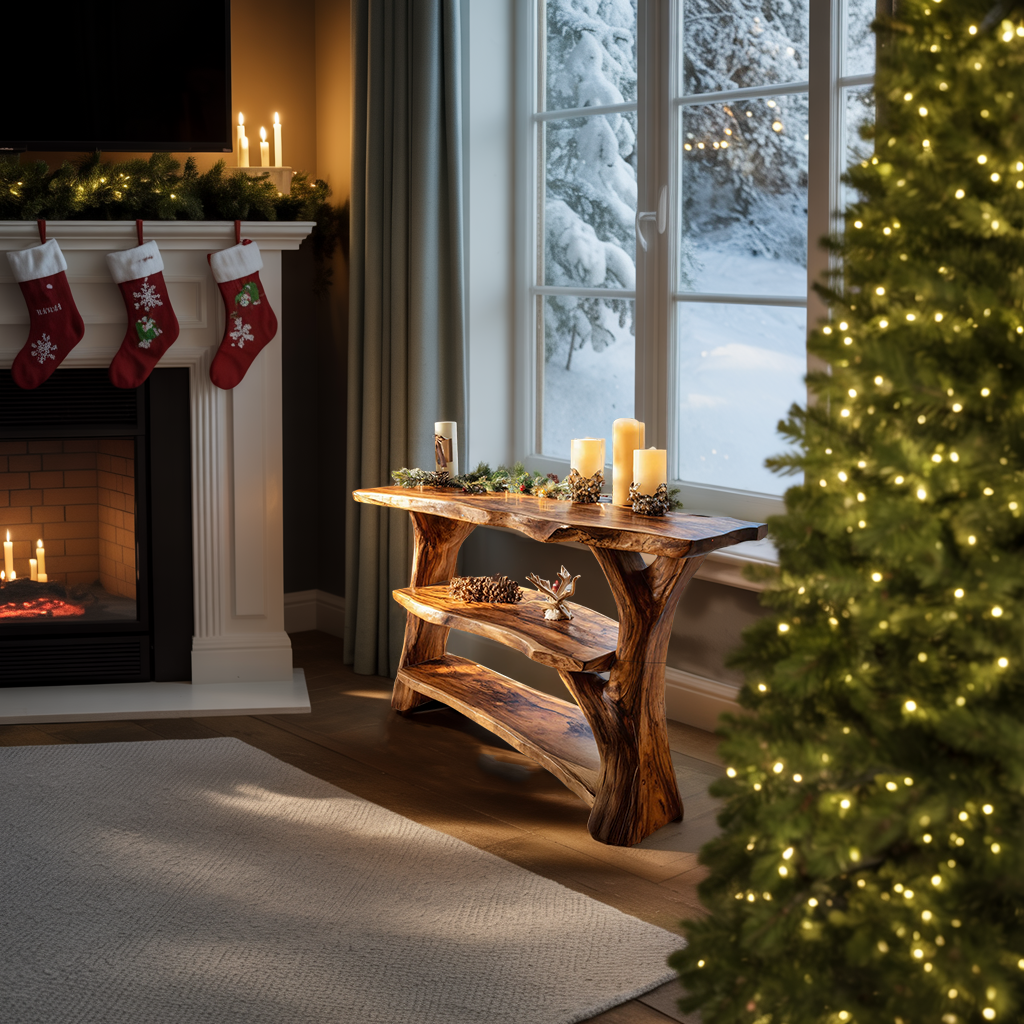 Modern Wooden Live Edge Console Table For Bedroom Decor Christmas Style