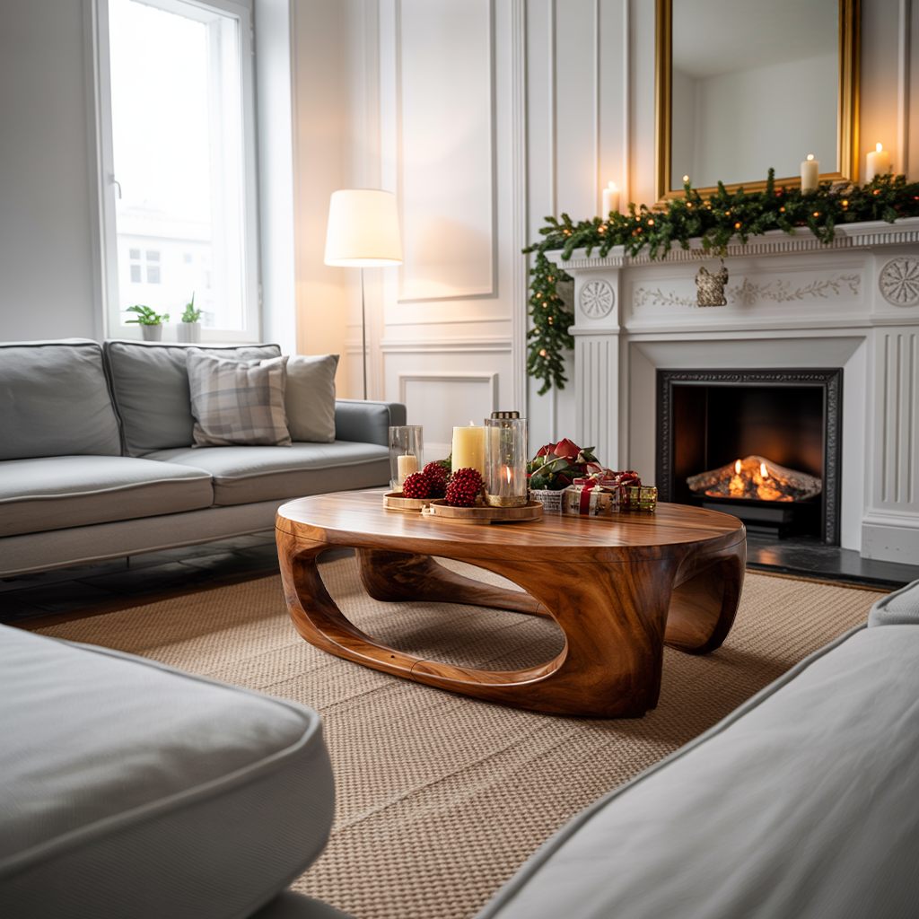 Farmhouse Solid Wood Low Coffee Table For Cozy Holiday Furniture