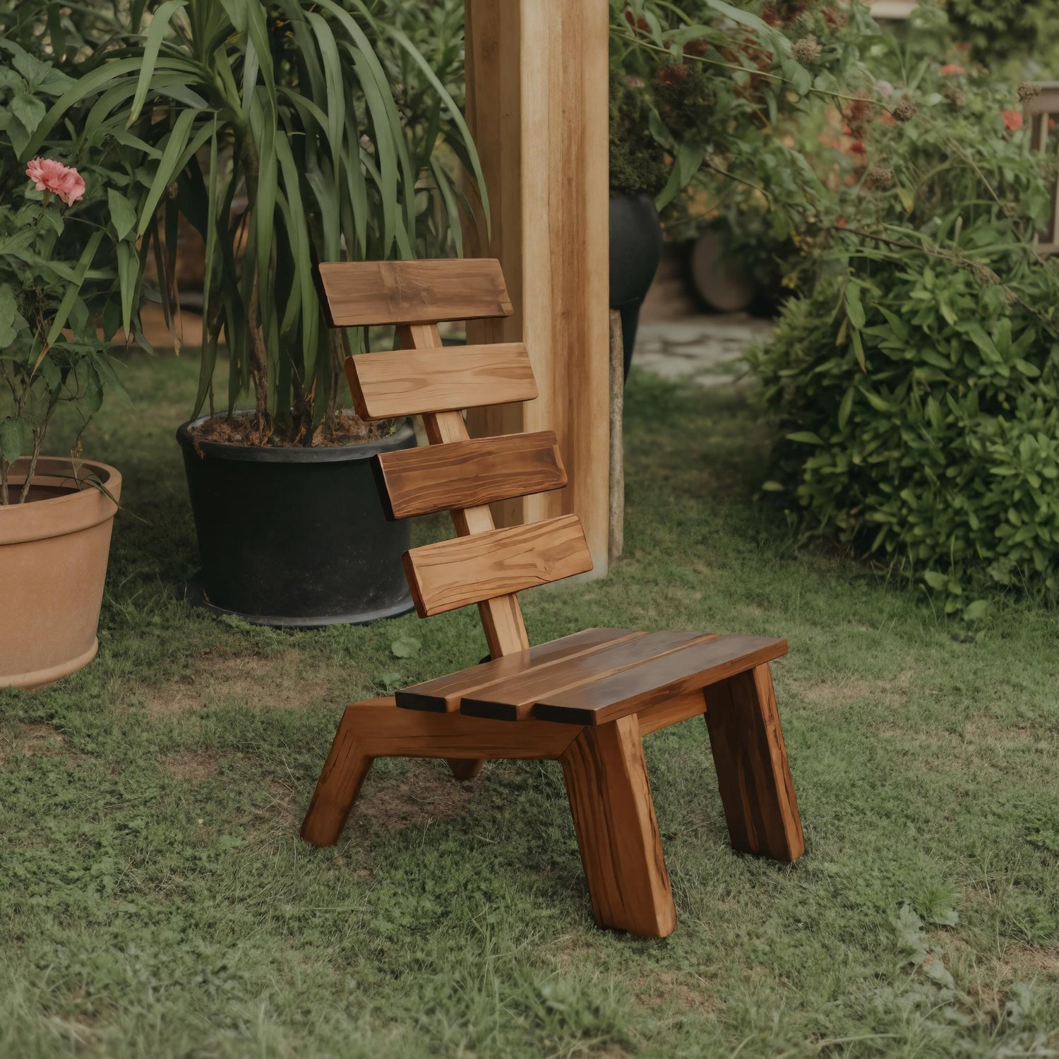 Modern Slatted Wood Outdoor Lounge Chair For Garden Or Patio