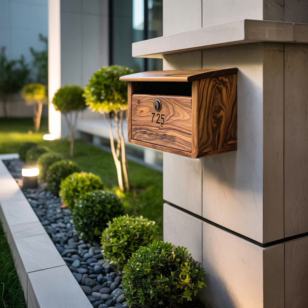 Modern Wooden Sculpture Mailbox For Outdoor Patio Rustic Furniture