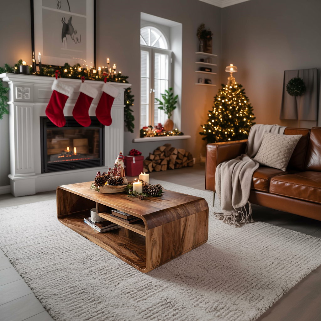 Rustic Wooden Coffee Table Live Edge For Holiday Entryway Accent