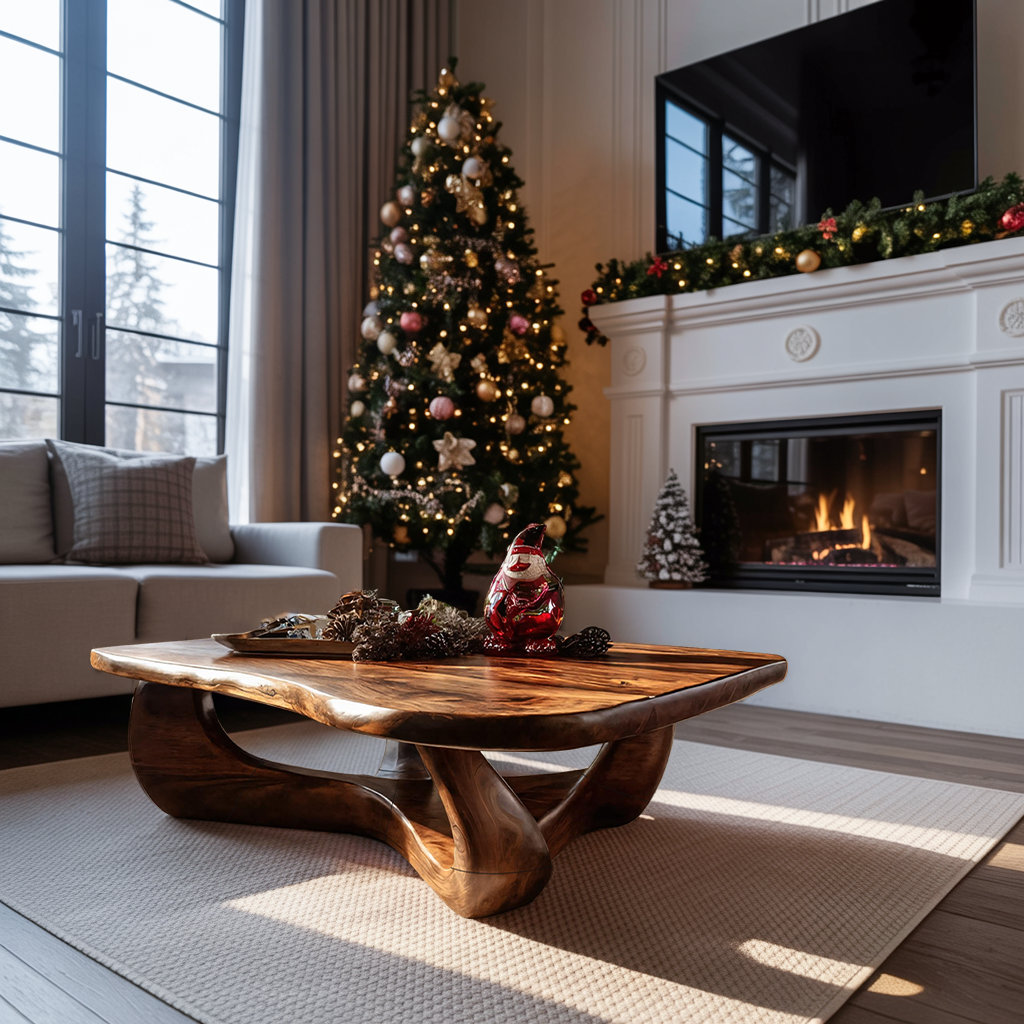 Rustic Wooden Live Edge Coffee Table For Holiday Home Furniture