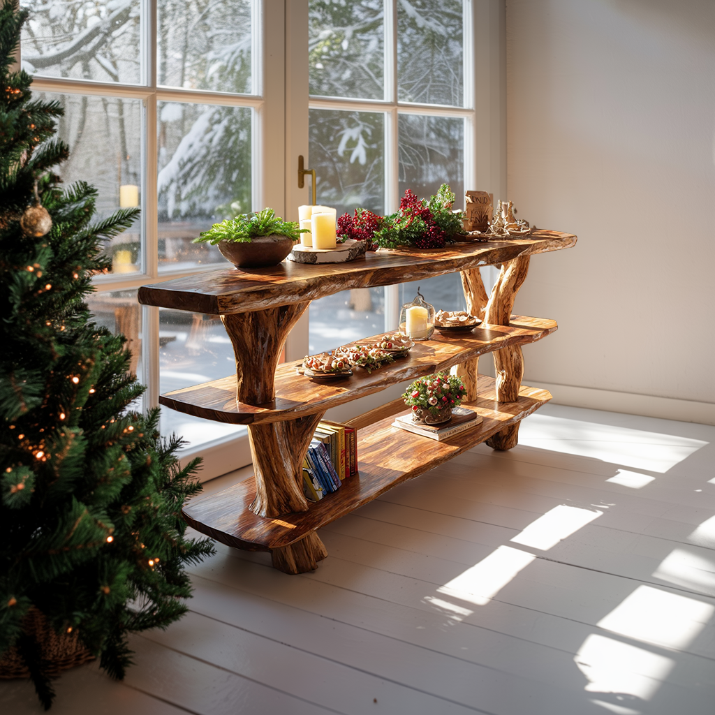 Mid Century Handcrafted Wooden Console Table For Holiday Home Decor