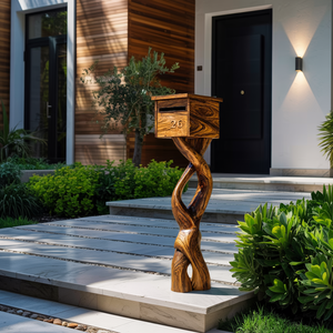 Farmhouse Solid Wood Sculpture Mailbox For Garden Furniture Decor