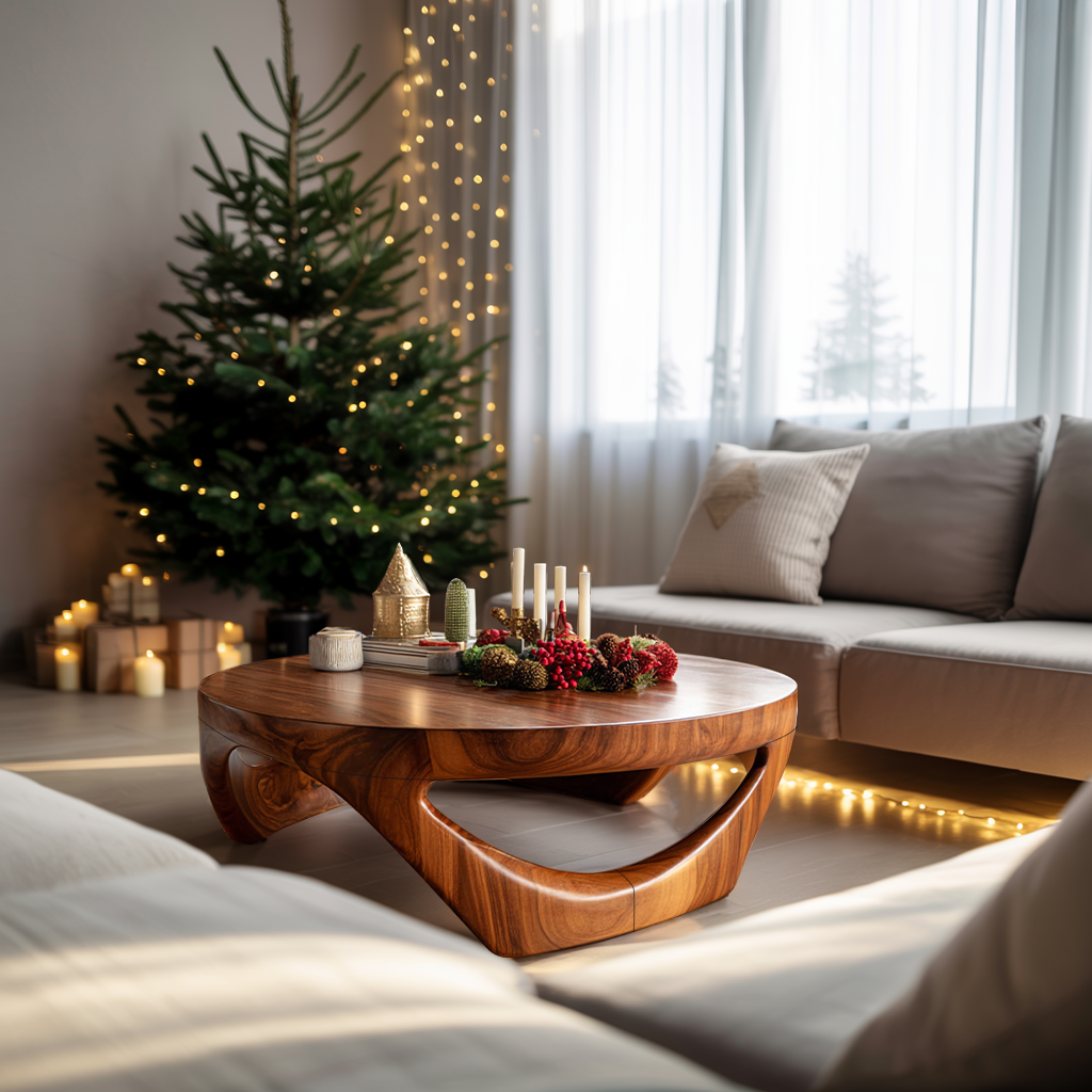 Mid Century Solid Wood Low Coffee Table For Holiday Entryway Decor