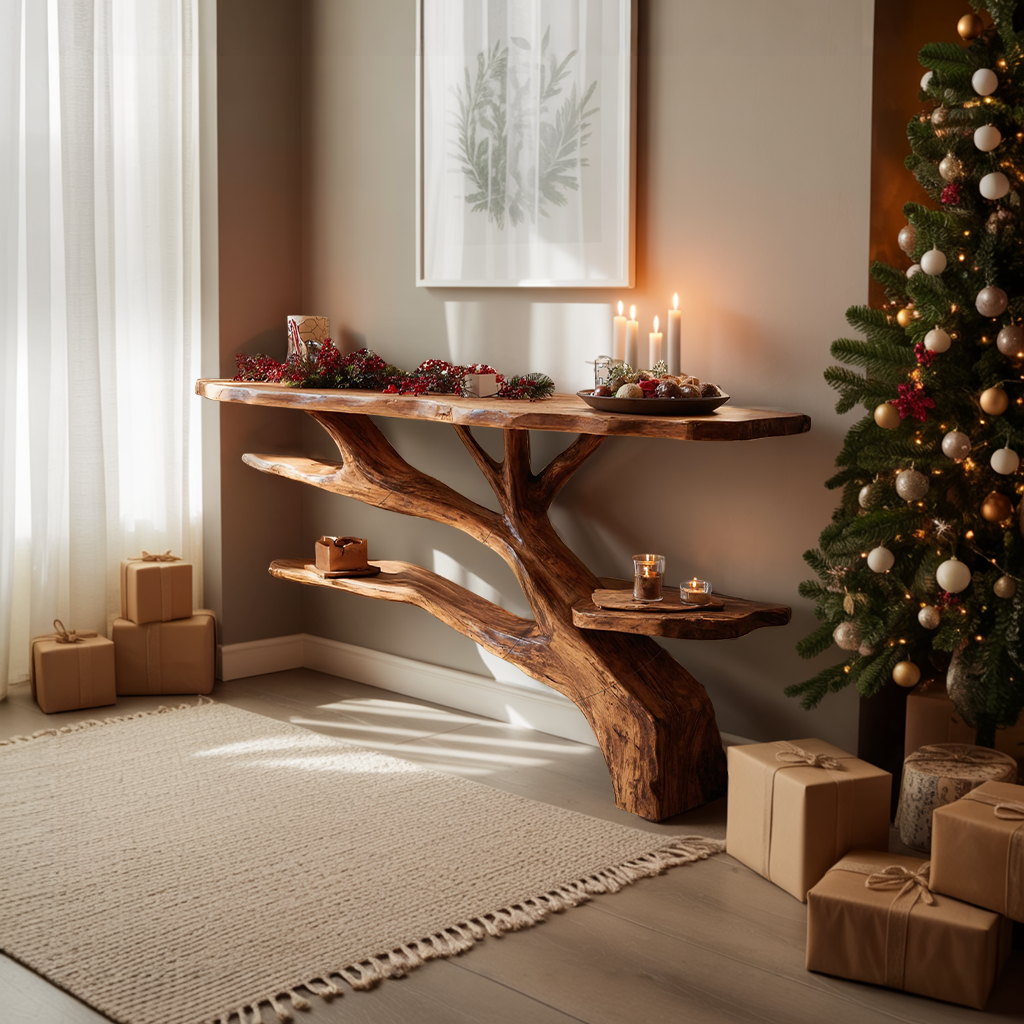 Handcrafted Solid Wood Console Table For Christmas Furniture Decor