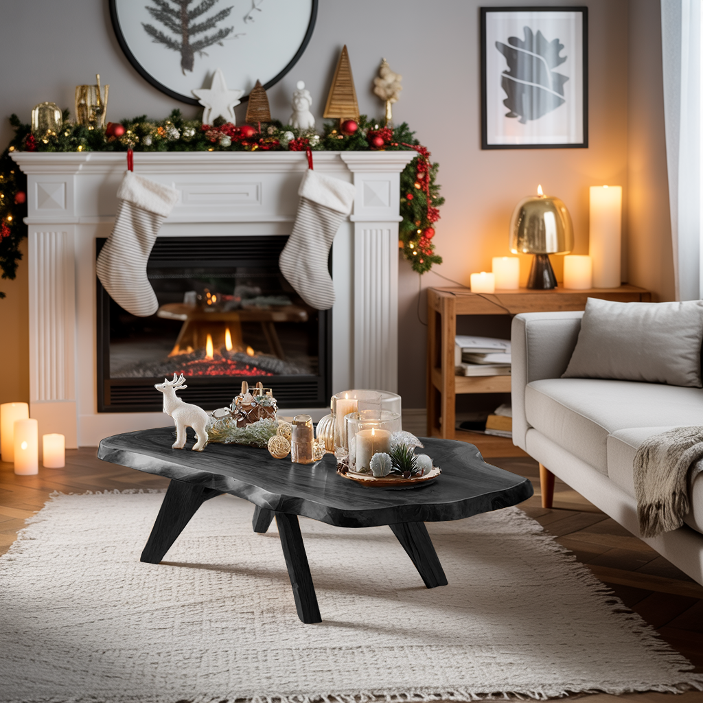 Rustic Live Edge Coffee Table Solid Wood For Christmas Furniture