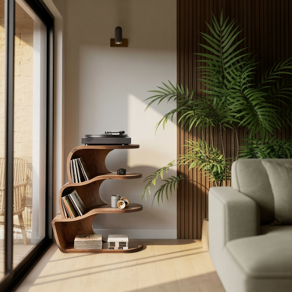 Farmhouse Wooden Record Player Cabinet For Entryway