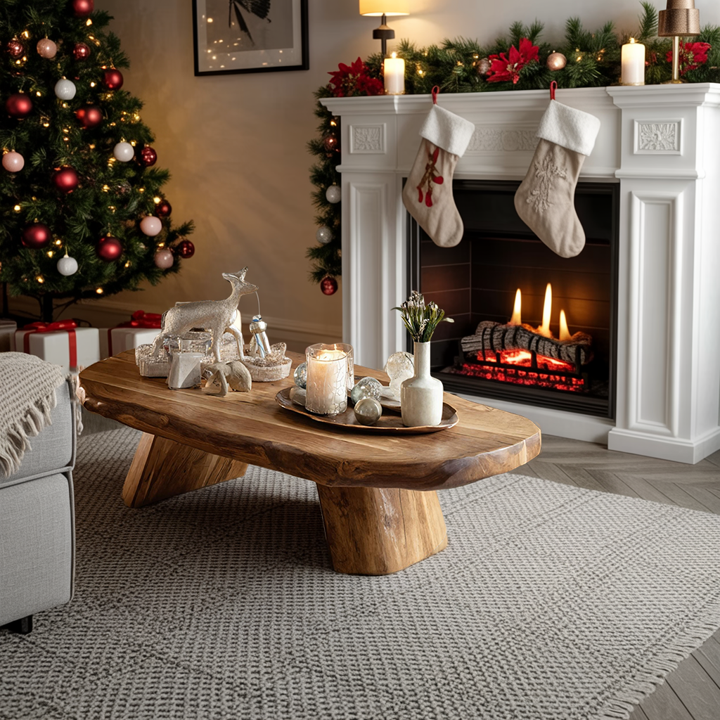 Modern Farmhouse Solid Wood Coffee Table For Holiday Entryway