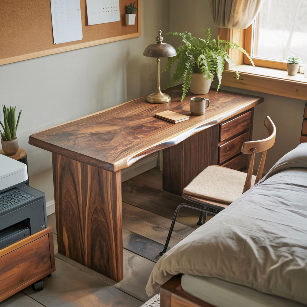 Rustic Live Edge Wooden Desk With Drawers For Home Office Or Study
